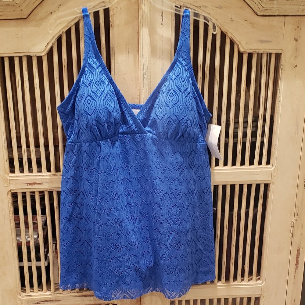 Meet Curve Blue Crochet Side Slit V-Neck Swimdress